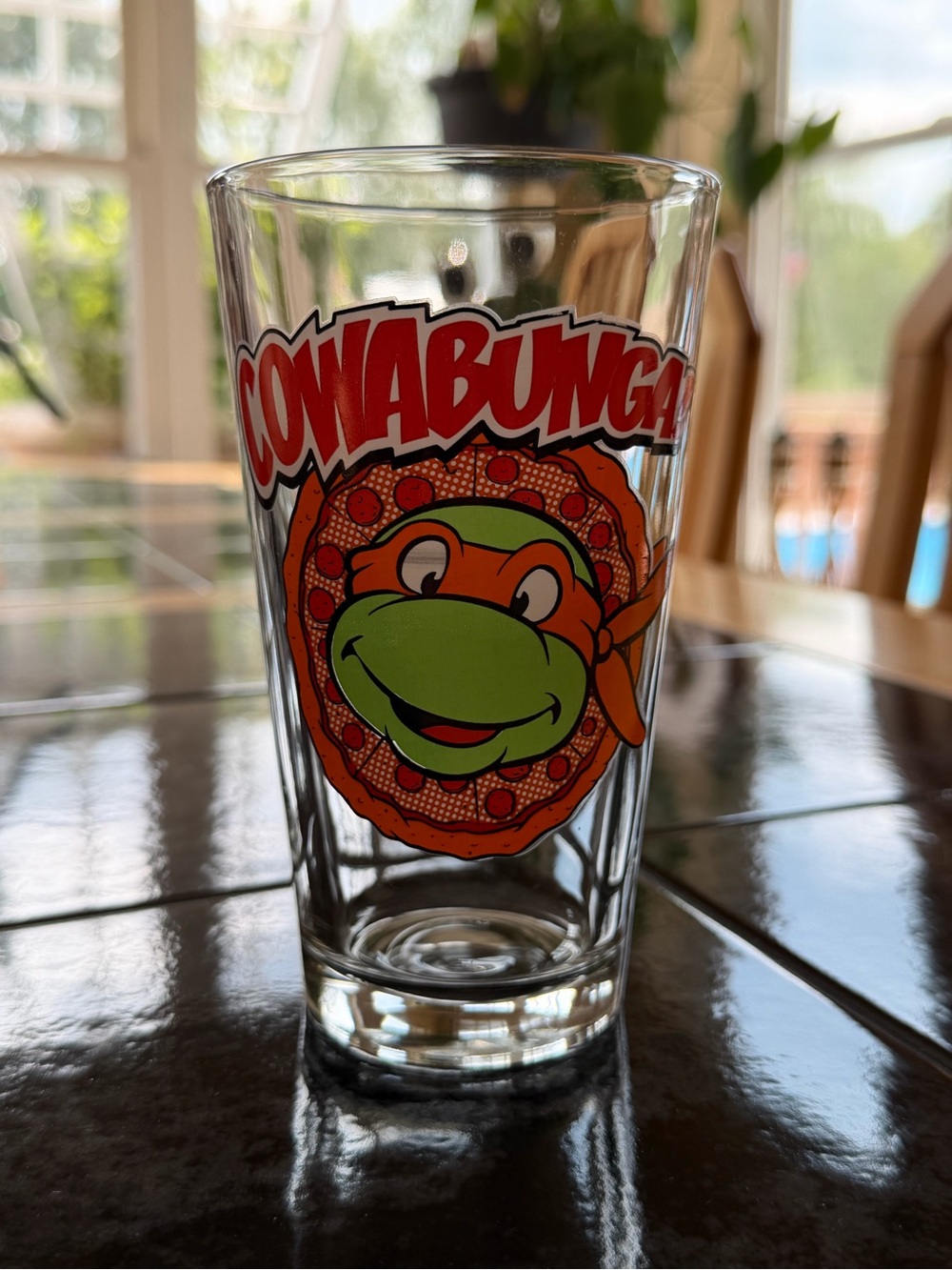 Vintage Teenage Mutant Ninja Turtles Cowabunga Michelangelo Pizza Glass